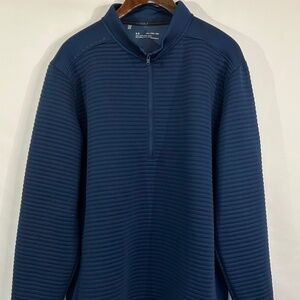 Under Armour Sweater Mens 3 XL Blue Pullover 1/4 Zip Ribbed Golf ColdGear